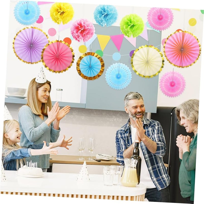 مجموعة زينة حفلة باستيل مع بوم بوم من ورق المناديل ومراوح ولافتات لعيد الميلاد والفصل الدراسي - Image 3